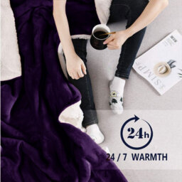 Ameha Sherpa Fleece Blanket For Bed, Sofa & Travel Soft Fluffy Thick & Reversible Throw Purple Single 130X150Cm - thumbnail 5