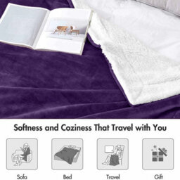 Ameha Sherpa Fleece Blanket For Bed, Sofa & Travel Soft Fluffy Thick & Reversible Throw Purple Single 130X150Cm - thumbnail 8