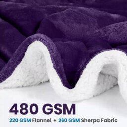 Ameha Sherpa Fleece Blanket For Bed, Sofa & Travel Soft Fluffy Thick & Reversible Throw Purple Single 130X150Cm - thumbnail 2