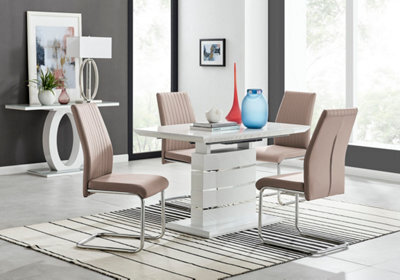 Furniturebox Renato 120Cm High Gloss Extending Dining Table And 4 Cappuccino Lorenzo Chairs - image 1
