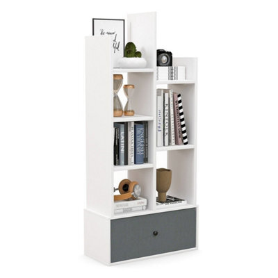 7 Tier Bookshelf Open Storage Wood Bookcase Organizer Display Shelf-White - image 1