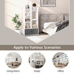 7 Tier Bookshelf Open Storage Wood Bookcase Organizer Display Shelf-White - thumbnail 6