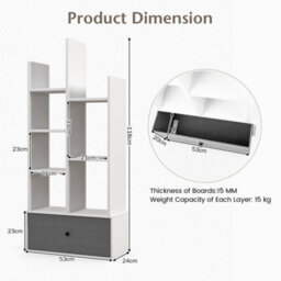 7 Tier Bookshelf Open Storage Wood Bookcase Organizer Display Shelf-White - thumbnail 2