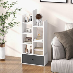 7 Tier Bookshelf Open Storage Wood Bookcase Organizer Display Shelf-White - thumbnail 4