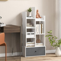 7 Tier Bookshelf Open Storage Wood Bookcase Organizer Display Shelf-White - thumbnail 3