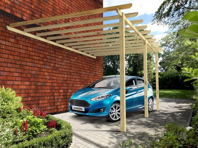 Edecks Contemporary Lean To Carport Wooden Garden Pergola (W 4800mm X L 4800mm) With Steel Spikes (2.7M) - image 1
