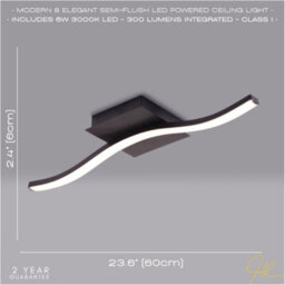 Happy Homewares Contemporary Designer Single Wavy Strip Led Ceiling Light Fitting In Matte Black - thumbnail 6