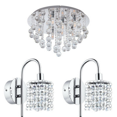 Stylish Low Ceiling Light With Matching Chrome And Crystal Wall Lights For Bathrooms - image 1