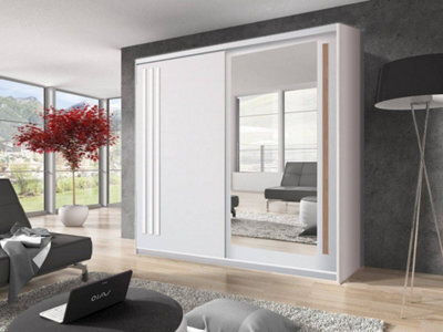Arte Effect Contemporary Mirrored Sliding 2 Door Wardrobe 5 Shelves 1 Rail Andersen Pine Effect (H)2000mm (W)2160mm (D)590mm - image 1