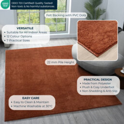 Comfy Washable Low Pile Living Room Area Rug - Anti-Slip Felt Backing Terracotta 50Cm X 80Cm - thumbnail 4