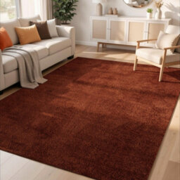 Comfy Washable Low Pile Living Room Area Rug - Anti-Slip Felt Backing Terracotta 50Cm X 80Cm - thumbnail 1