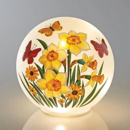 Eldo Spring Led Glass Globe Light With Daffodils And Butterflies, Decorative Warm Glow, 15Cm