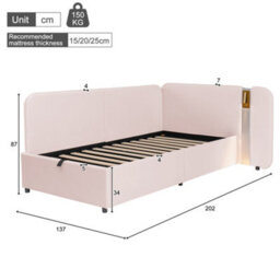 Single L-Shaped Upholstered Daybed With Storage, Hydraulic Lift, Usb And Reading Light - thumbnail 8