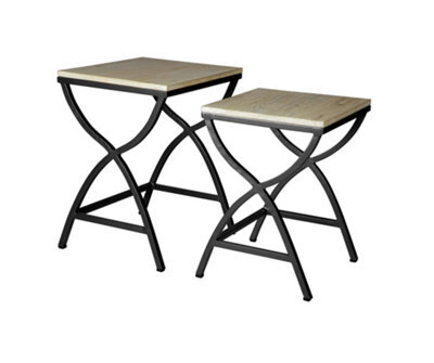 Kingwood Industrial Geometrical Frame Base Set Of 2 Metal And Wood Nested Tables - image 1