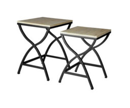 Kingwood Industrial Geometrical Frame Base Set Of 2 Metal And Wood Nested Tables - thumbnail 1