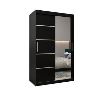 Arte Verona 02 Contemporary 2 Mirrored Sliding Door Wardrobe 5 Shelves 2 Rails Black Matt (H)2000mm (W)1200mm (D)620mm - image 1