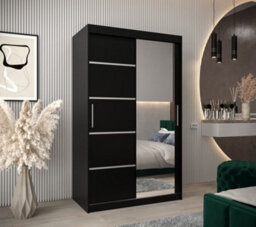 Arte Verona 02 Contemporary 2 Mirrored Sliding Door Wardrobe 5 Shelves 2 Rails Black Matt (H)2000mm (W)1200mm (D)620mm - thumbnail 2