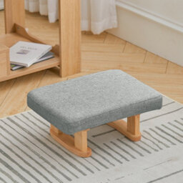 Living And Home Grey Linen Upholstered Footstool With Wooden Legs - thumbnail 1