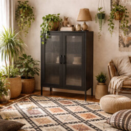 Wyld Haus Barla Black Steel Cabinet With 2 Reeded Glass Doors