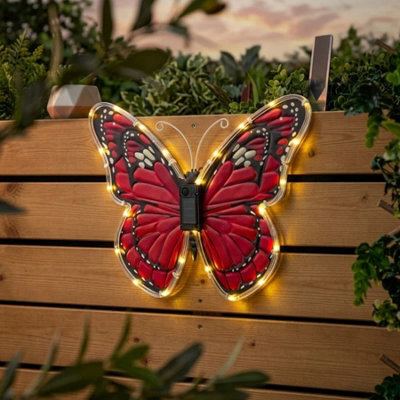 Garden Greatness Scarlet Solar Butterfly Garden Wall Art Light - image 1