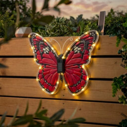 Garden Greatness Scarlet Solar Butterfly Garden Wall Art Light - thumbnail 1
