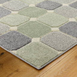 Modern Easy To Clean Chequered Geometric Green Rug For Dining Room-200Cm X 285Cm - thumbnail 4