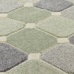 Modern Easy To Clean Chequered Geometric Green Rug For Dining Room-200Cm X 285Cm - thumbnail 2