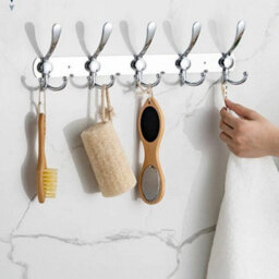 Silver 6 Tri Hooks Stainless Steel Coat Rack Wall Mounted 6 Tri Hooks - thumbnail 5