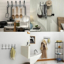 Silver 6 Tri Hooks Stainless Steel Coat Rack Wall Mounted 6 Tri Hooks - thumbnail 4