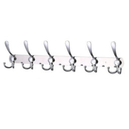 Silver 6 Tri Hooks Stainless Steel Coat Rack Wall Mounted 6 Tri Hooks - thumbnail 1