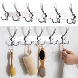 Silver 6 Tri Hooks Stainless Steel Coat Rack Wall Mounted 6 Tri Hooks - thumbnail 3