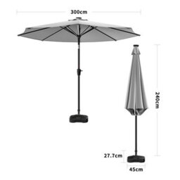Living And Home 3M Large Garden Solar Led Lights Parasol Outdoor Patio Umbrella Sun Shade Crank Tilt With Square Base, Light Grey - thumbnail 5