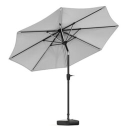 Living And Home 3M Large Garden Solar Led Lights Parasol Outdoor Patio Umbrella Sun Shade Crank Tilt With Square Base, Light Grey - thumbnail 4