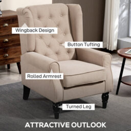 Wyld Haus Nobael Beige Retro Wingback Accent Chair - Diamond Button-Tufted Snow Flannel Upholstery - thumbnail 4