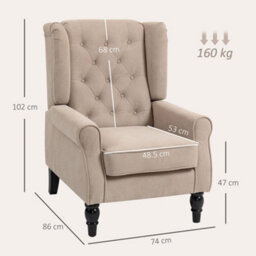 Wyld Haus Nobael Beige Retro Wingback Accent Chair - Diamond Button-Tufted Snow Flannel Upholstery - thumbnail 3