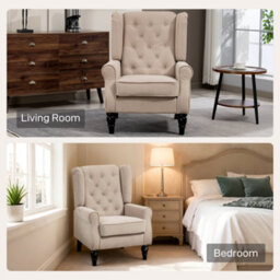 Wyld Haus Nobael Beige Retro Wingback Accent Chair - Diamond Button-Tufted Snow Flannel Upholstery - thumbnail 8
