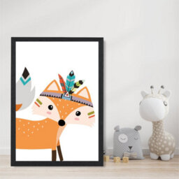 Artze Wall Art Peeking Orange Fox Tribal Animal Art Print With Black Frame Size: A4 - thumbnail 2