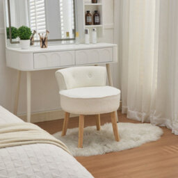 Living And Home Teddy Fleece Dressing Table Stool With Solid Wood Legs W 490 X D 490 X H 620 mm