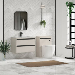 Royal Bathrooms Orion 800mm Warm Taupe 2 Drawer Wall Hung Bathroom Vanity Unit With Carrara White Basin & Black Accent Trim - thumbnail 3