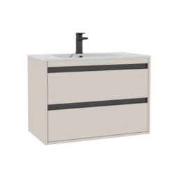 Royal Bathrooms Orion 800mm Warm Taupe 2 Drawer Wall Hung Bathroom Vanity Unit With Carrara White Basin & Black Accent Trim - thumbnail 7