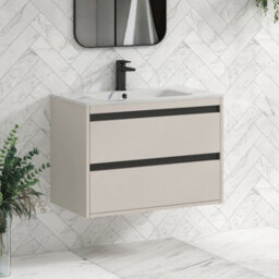 Royal Bathrooms Orion 800mm Warm Taupe 2 Drawer Wall Hung Bathroom Vanity Unit With Carrara White Basin & Black Accent Trim - thumbnail 6