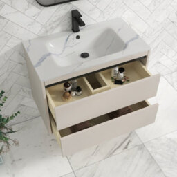 Royal Bathrooms Orion 800mm Warm Taupe 2 Drawer Wall Hung Bathroom Vanity Unit With Carrara White Basin & Black Accent Trim - thumbnail 4