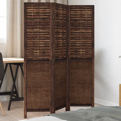 Vidaxl Room Divider 3 Panels Dark Brown Solid Wood Paulownia - image 1