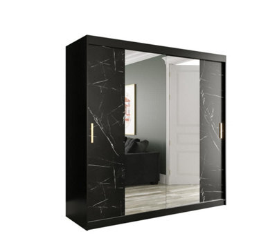 Arte Elegant Black Geneva T1 Mirrored Sliding Door Wardrobe W2000mm H2000mm D620mm - Sleek Design, Gold Handles, Ample Storage - image 1