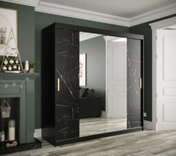 Arte Elegant Black Geneva T1 Mirrored Sliding Door Wardrobe W2000mm H2000mm D620mm - Sleek Design, Gold Handles, Ample Storage - thumbnail 2