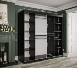 Arte Elegant Black Geneva T1 Mirrored Sliding Door Wardrobe W2000mm H2000mm D620mm - Sleek Design, Gold Handles, Ample Storage - thumbnail 4