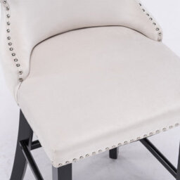 HomeTouch Set Of 2 Beige Velvet Upholstered Bar Stools With Wood Legs - thumbnail 8