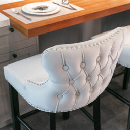 HomeTouch Set Of 2 Beige Velvet Upholstered Bar Stools With Wood Legs - thumbnail 4