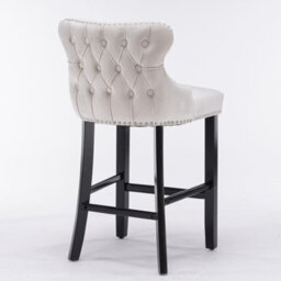 HomeTouch Set Of 2 Beige Velvet Upholstered Bar Stools With Wood Legs - thumbnail 7
