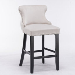 HomeTouch Set Of 2 Beige Velvet Upholstered Bar Stools With Wood Legs - thumbnail 6